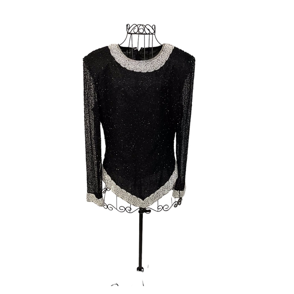 Lawrence Kagar Beaded Silk Top Size S #1009.